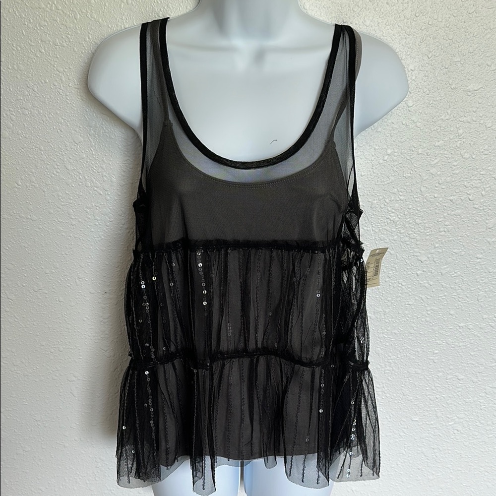 American Eagle Outfitters Black Sequin Tank Top Size Small